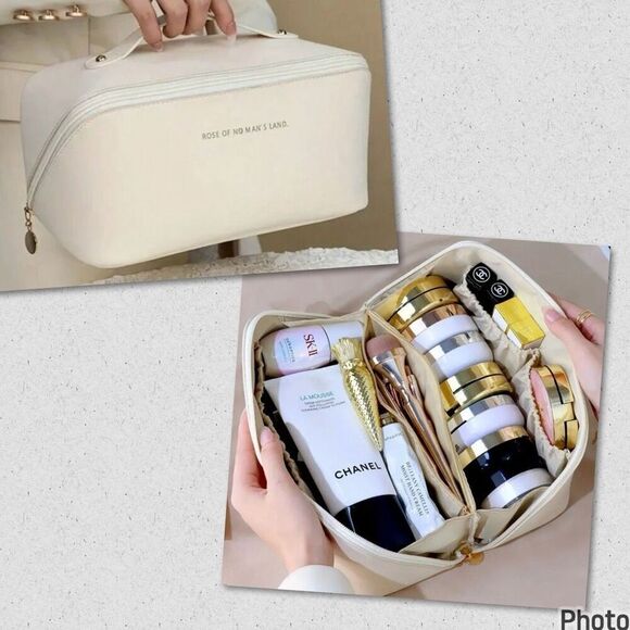 NWT Gorgeous Big Ivory Multi Compartments Travel Organizer Makeup Cosmetics Bag - Picture 1 of 12